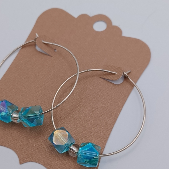 Faceted Glass Bead Hoop Earrings - Picture 4 of 5